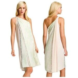 Diane von Furstenberg One Shoulder Dress Size 4 Liluye Serpent Stripe Nude NWT